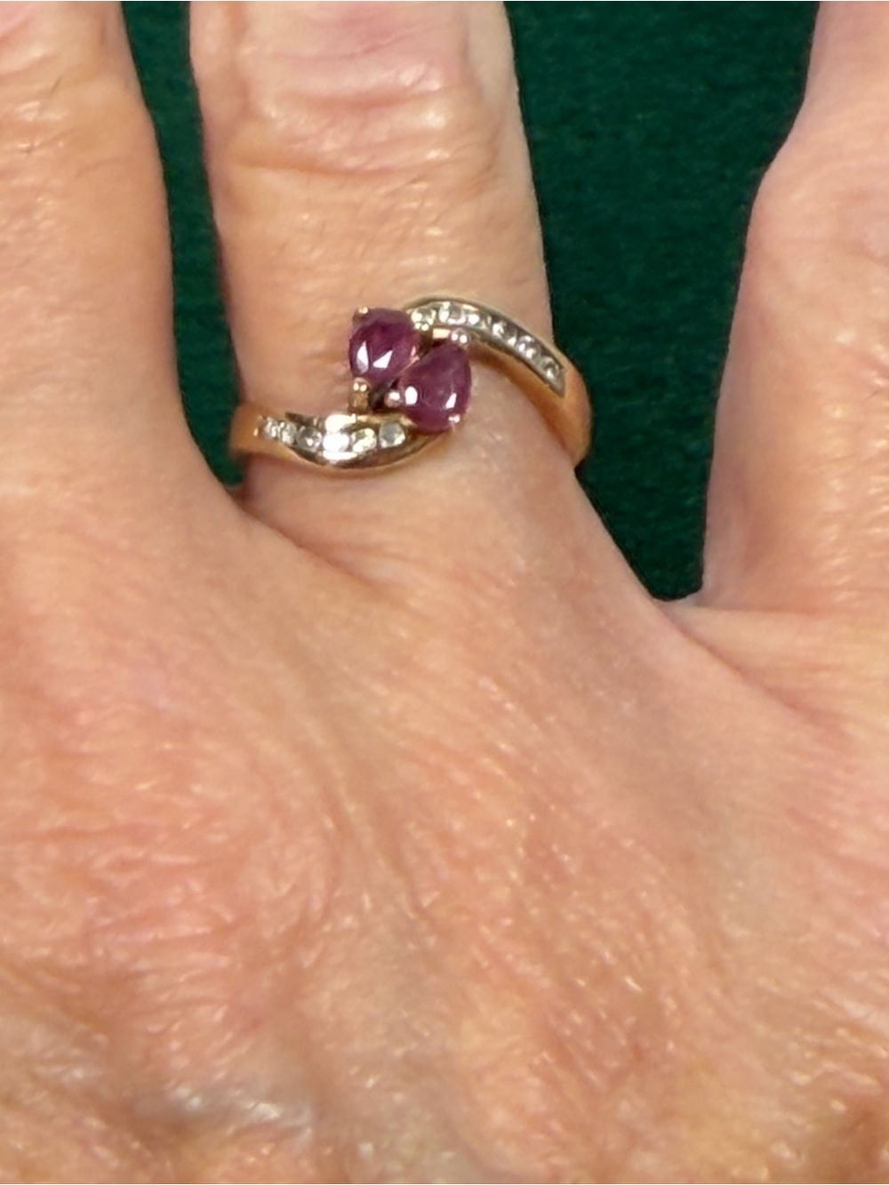 14K Yellow Gold Ruby & Diamond Bypass Ring Size 5.5–6 Vintage Fine Jewelry